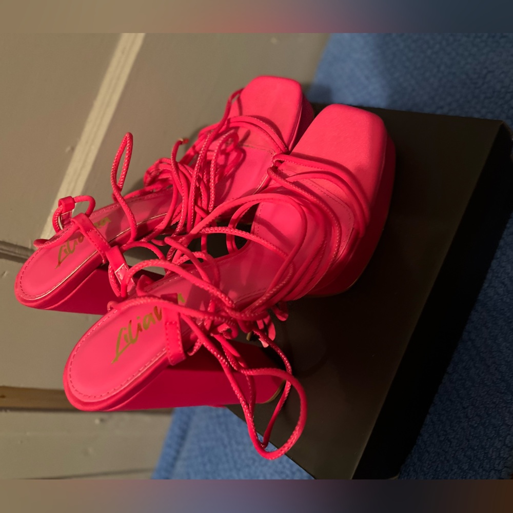 Hot Pink Heels Lace Up Block Heels